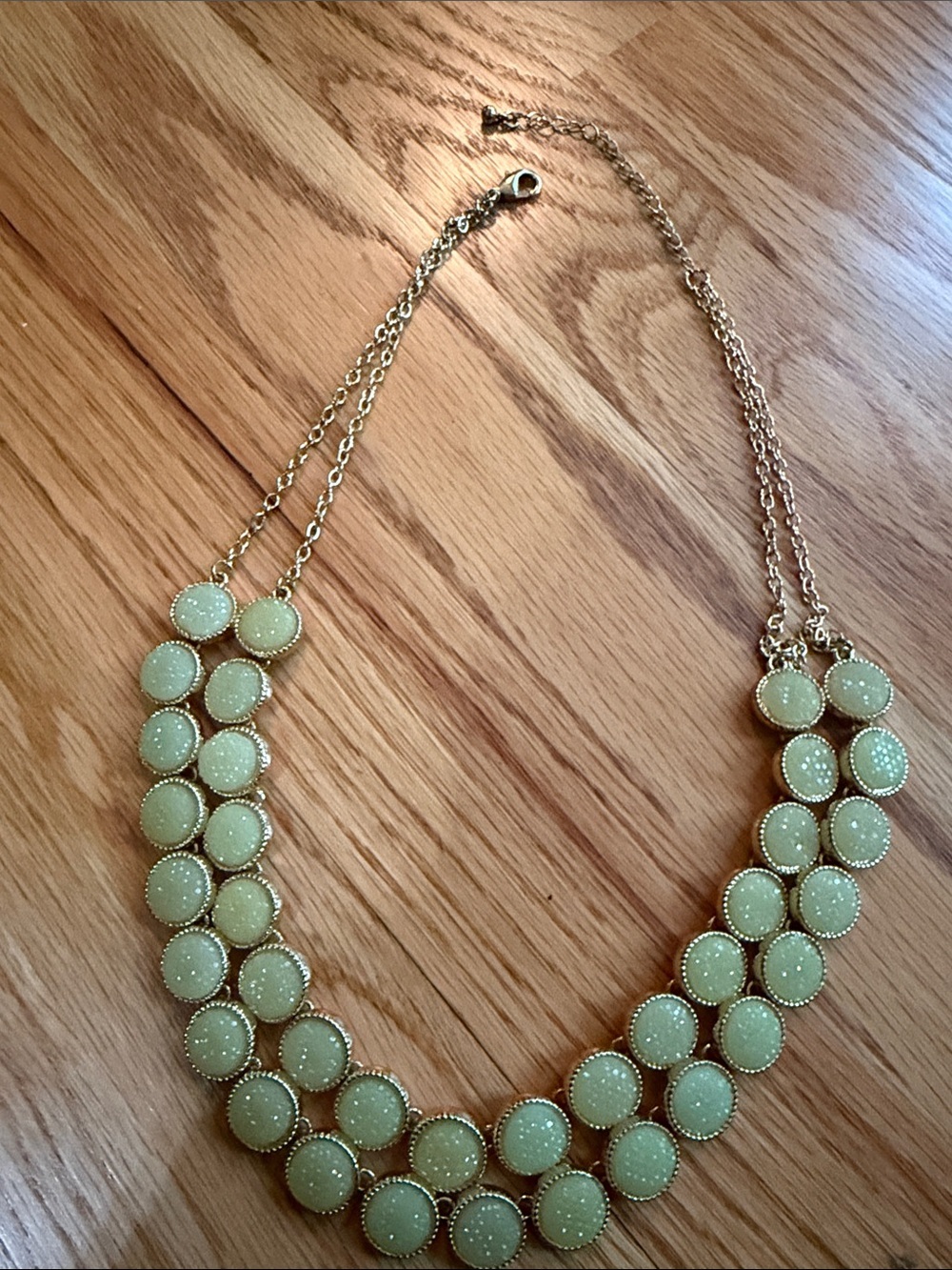 Gold-Tone Necklace with Mint Green Cabochons